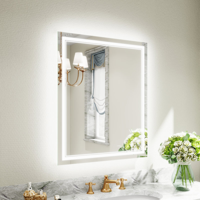 Aolaith Wall Mounted Rectangular Frameless Anti Fog LED Light Bathroom Mirror,Dimmable Vanity Mirror, 30" x 36"