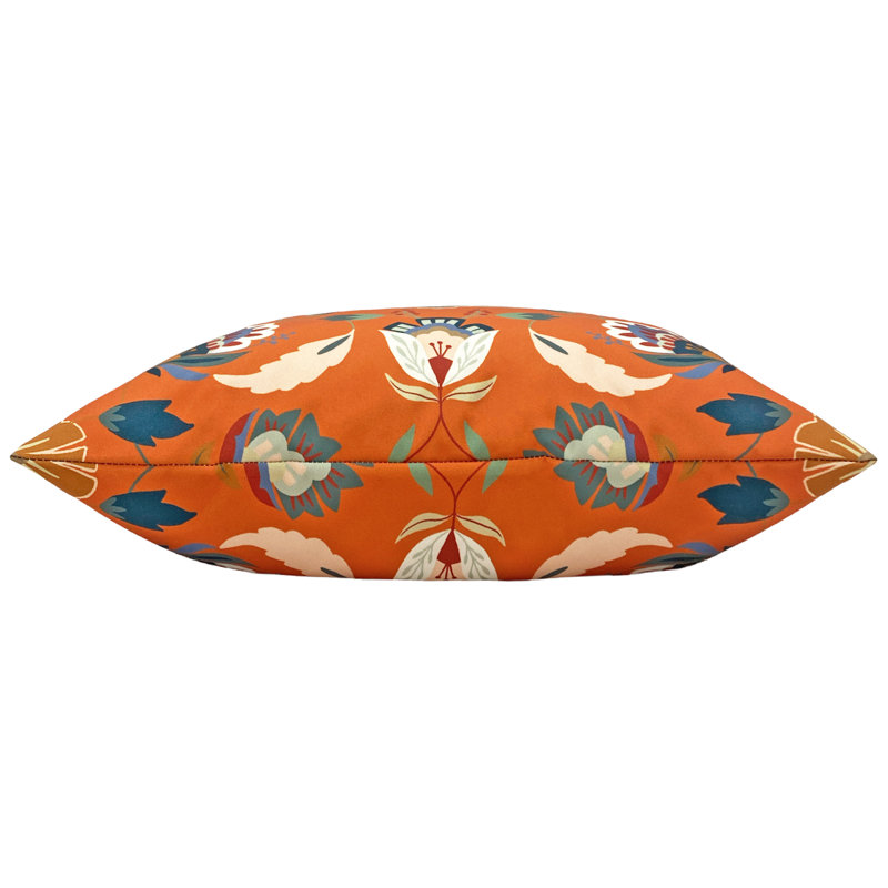 Folk Flora Indoor / Outdoor Floral Square Throw Cushion, Orange