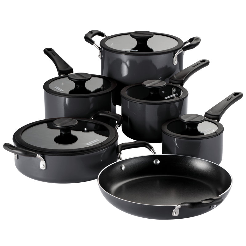 Batterie de cuisine gigogne en aluminium antiadhésif 11 pièces, Gris