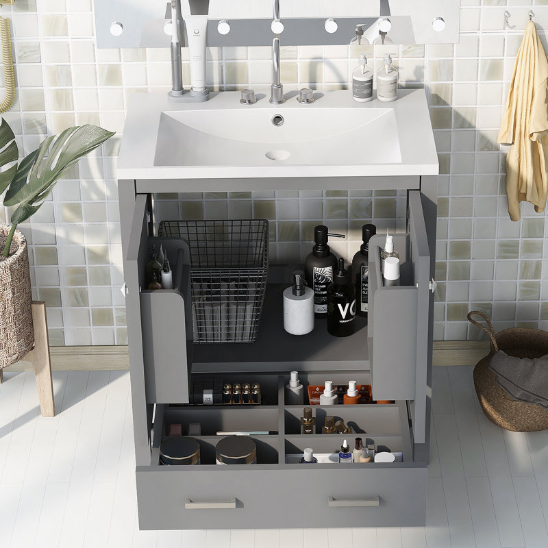 Meuble-lavabo gris 30 po avec lavabo simple et armoire encastrée Combo, Gris