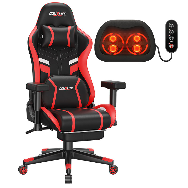 Gaming Chair with Heating and Kneading Massage, Ergonomic Office Chair, 175° Reclining Padded Adjustable 2D Armrests, High Back Computer Chair with Footrest, 400lbs Weight Capacity