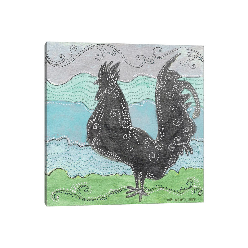 Whimsical Swirly Rooster by Bluebird Barn - Wrapped Canvas Painting, 30.48 cm H x 30.48 cm W