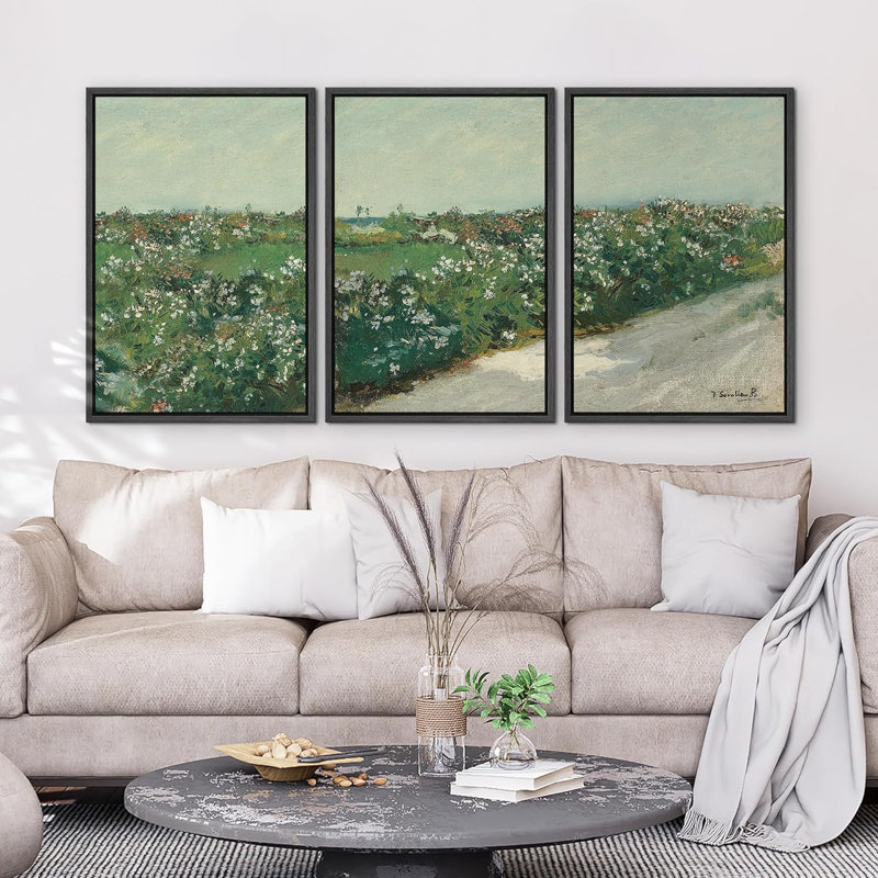 Rustique, champ de fleurs, paysage français, nature sauvage, 3 pièces, H 24 po x l 16 po x P 1,5 po, Cadre en plastique noir