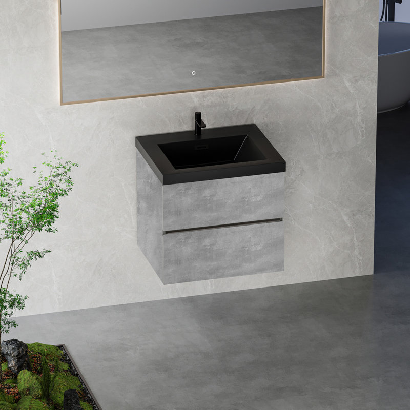 Meuble-lavabo mural 24 po avec lavabo, meuble-lavabo mural avec lavabo à quartz et tiroirs