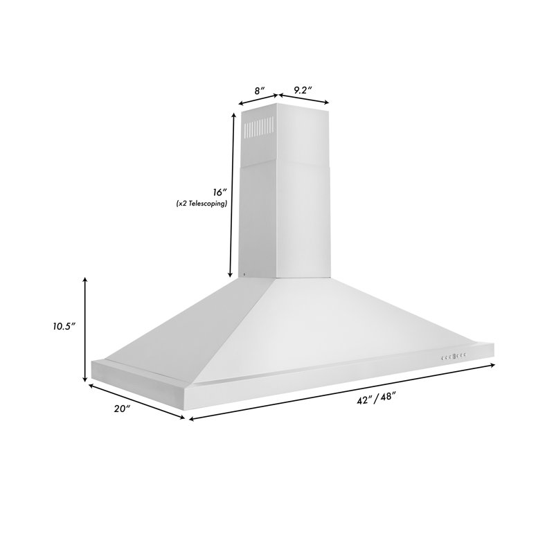 ZLINE Convertible Vent Wall Mount Range Hood, 304 Grade Stainless Steel