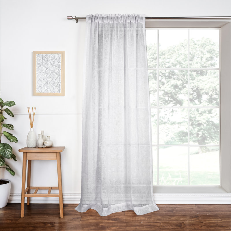 Larkin Linen Sheer Single Curtain Panel Panel, 52" W x 108" L, Light Gray