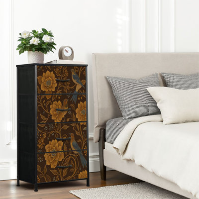 4 Drawer Dresser for Bedroom, Narrow Chest of Drawers, Wooden Top and Study Iron Frame 18"x37.5"-(WxH)