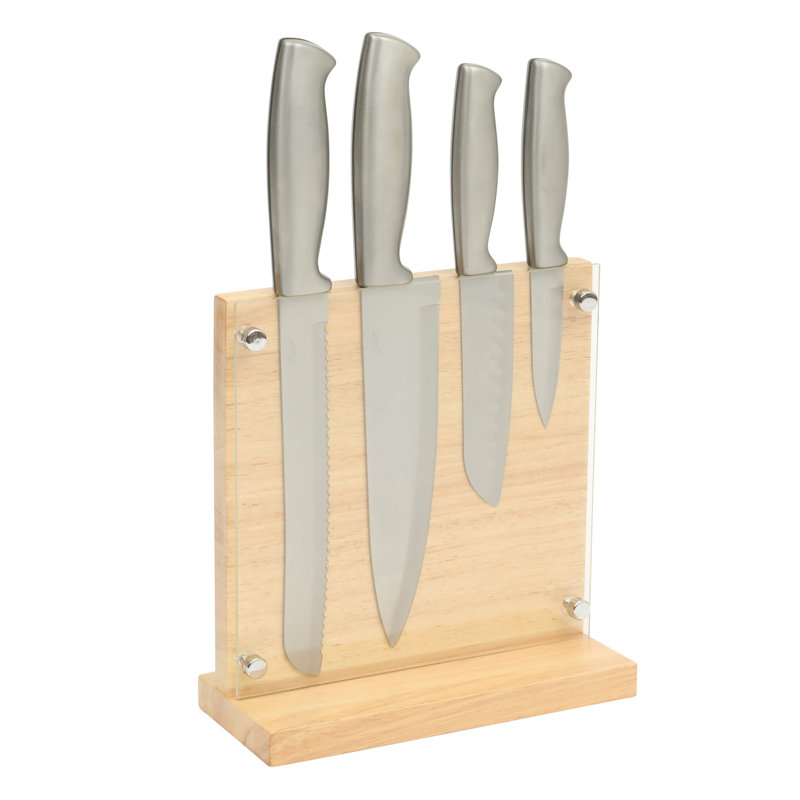 Ensemble de porte-couteaux en acier inoxydable 5 pièces avec support magnétique en bois Oster Baldwyn