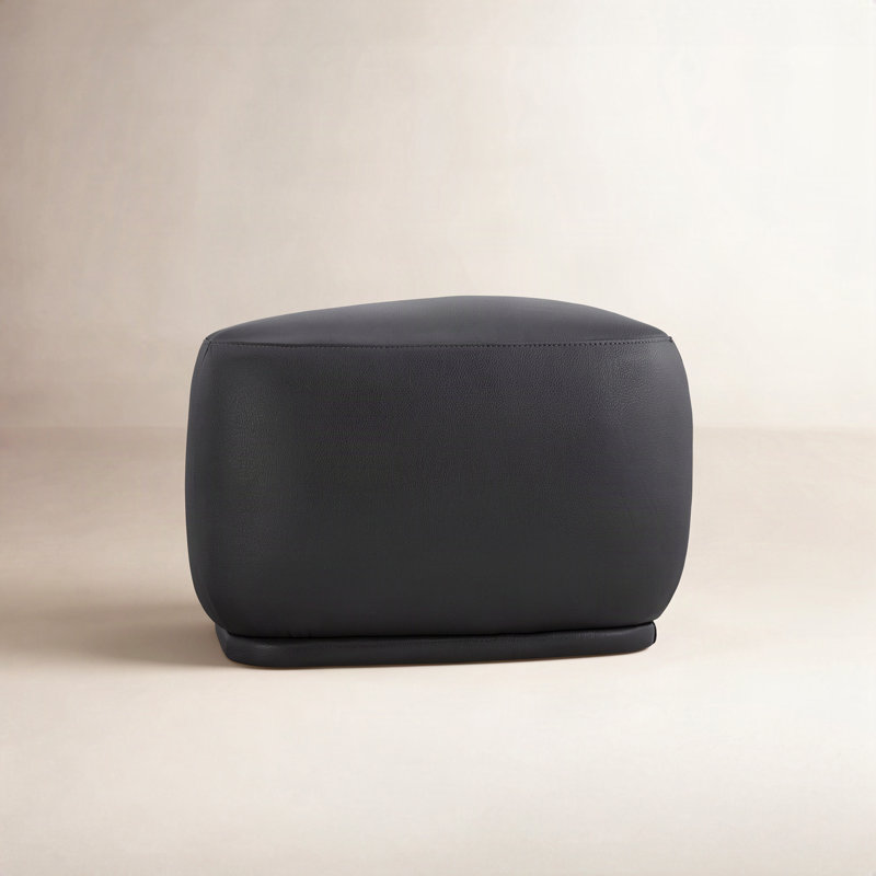 Adna Genuine Leather Triangular Ottoman, Impression Black Genuine Leather