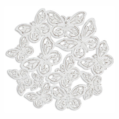Elara 24-Inch Distressed White Butterfly Wall Art