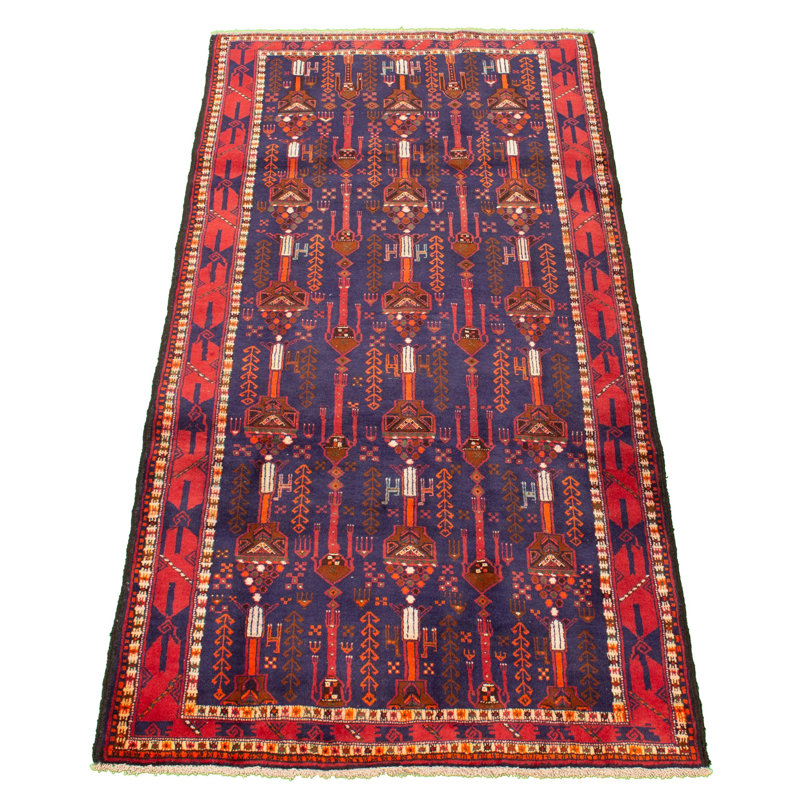 Tapis décoratif bleu foncé en laine de conception unique 4 pi 4 po X 8 pi 8 po noué à la main