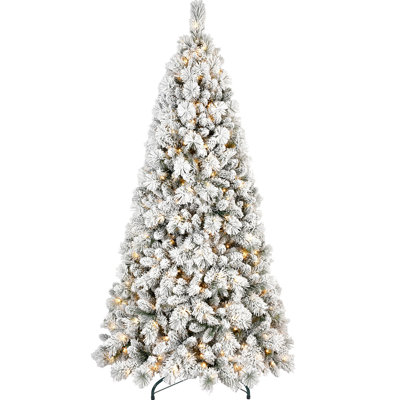 Arbre de Noël enneigé 6 pi avec 350 lumières DEL chaudes - 752 pointes, PVC enneigé et branches à aiguille dure, conception à charnières pour une installation facile, support en métal robuste - arbre de vacances complet et réaliste