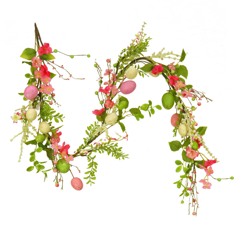 60" Flowering Pink and Green Easter Garland
