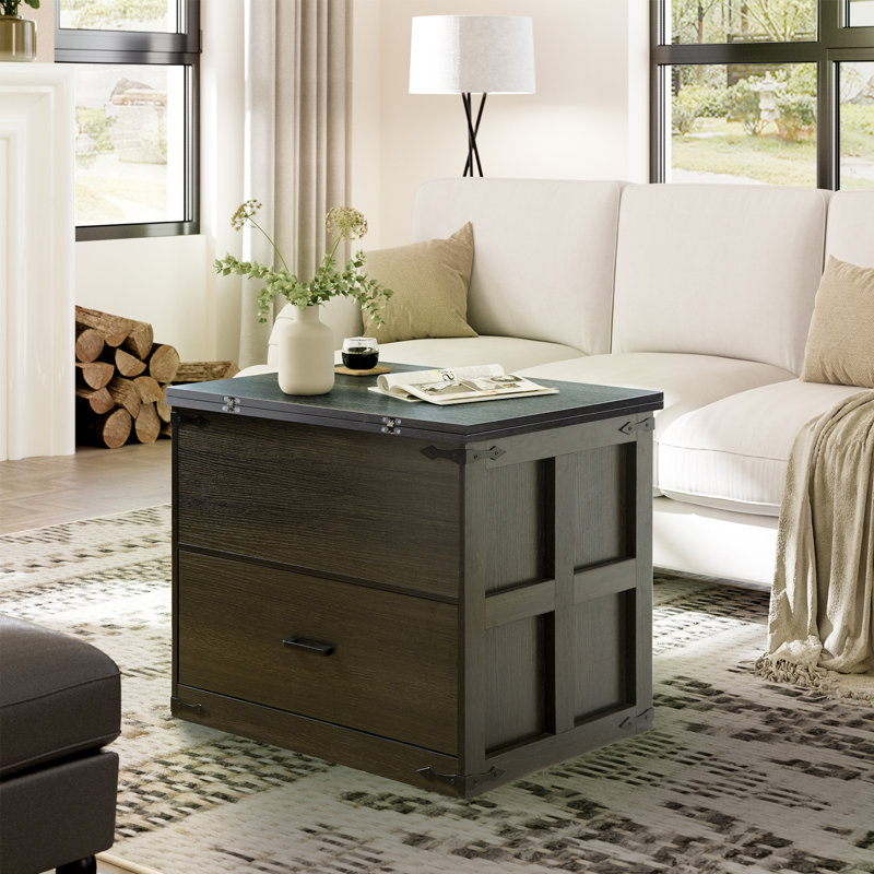 Wynny Farmhourse Wood Square Coffee Table, Lift Top Coffee Table with 4-in-1 Storage, Dark Gray