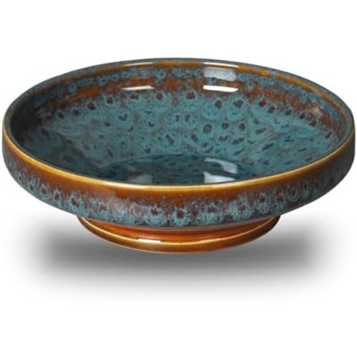 Ceramic Fruit Bowl for Kitchen Counter,Decorative Pedestal Bowl for Table Countertop,Large Footed Serving Bowl,10.2 Inch (peacock Green)