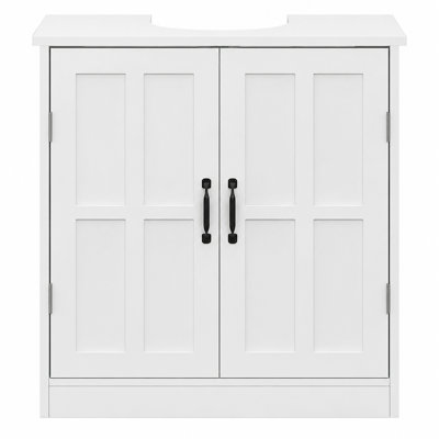 Bathroom Under Sink Storage Cabinet with U-Shaped Cut-Out, Pedestal Sink Vanity Cabinet with Double Doors and Adjustable Shelf for Small Spaces