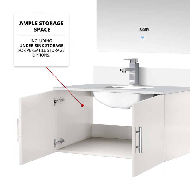Ensemble de meuble-lavabo avec robinet et miroir DEL, Blanc lustré, 36"