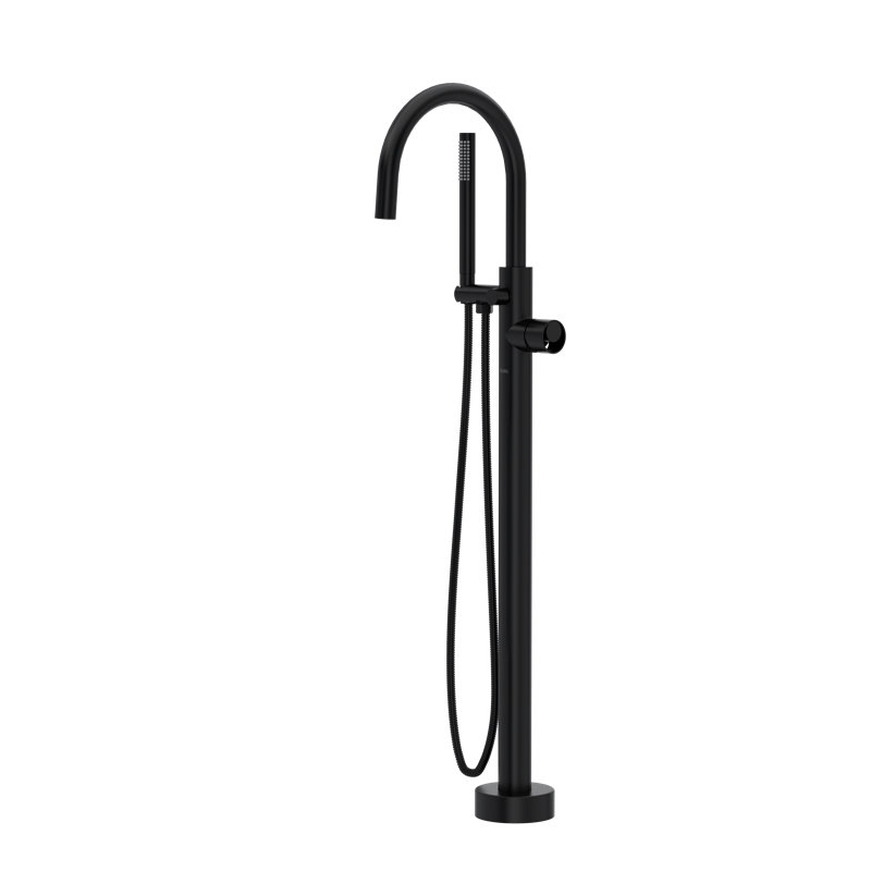 Eclissi Single Hole Floor Mount Tub Filler Trim with C-Spout, Matte Black