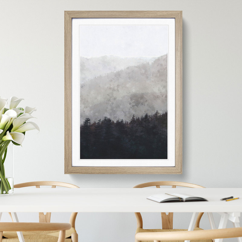 Mountain Behind the Forest Layers - Picture Frame Painting Print, 45cm H x 33cm W x 2cm D, Oak Framed