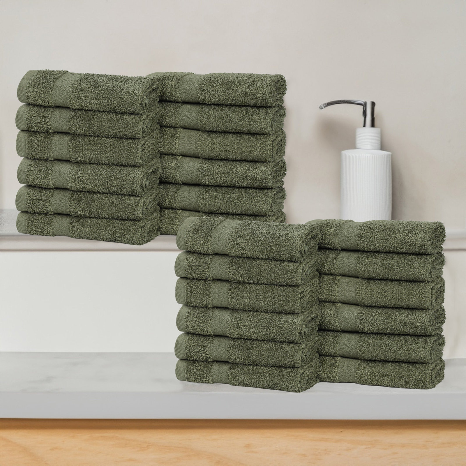 Quick-Drying Cotton Washcloth, Forest Green, 24 Pieces Towel Set