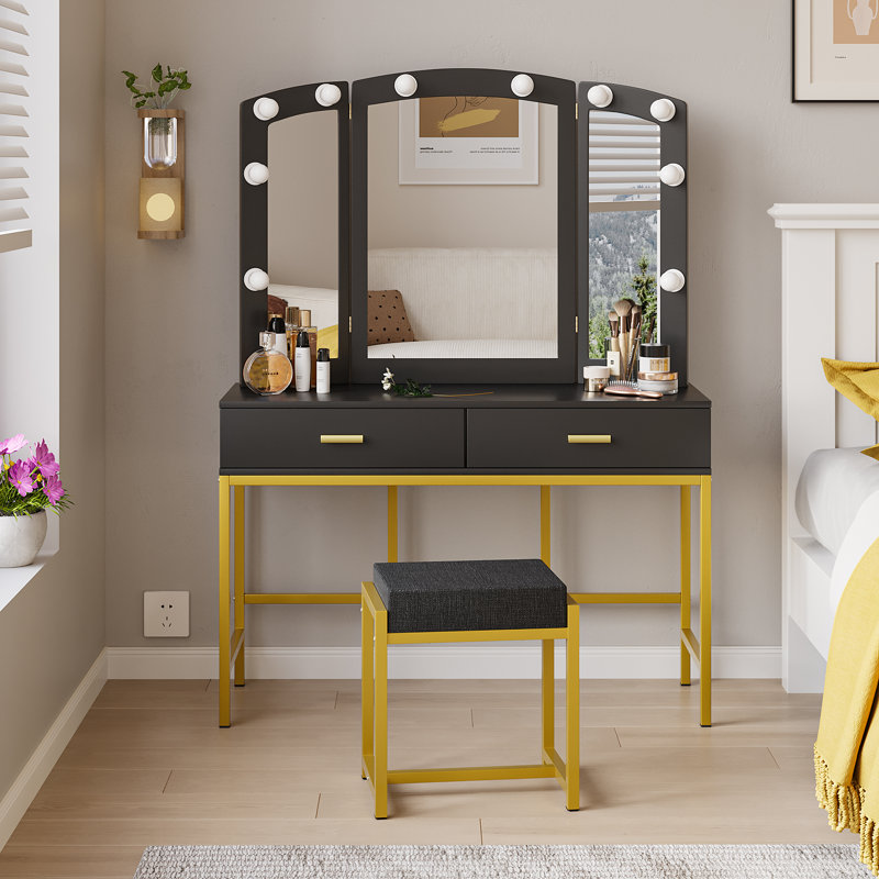 Ensemble de meuble-lavabo avec miroir, 10 lumières DEL, 2 tiroirs de rangement, meuble-lavabo blanc pour la chambre à coucher