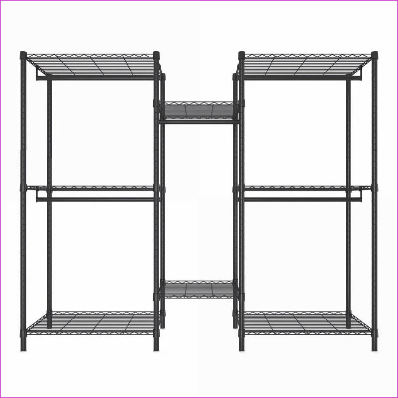 Heavy Duty Garment Rack with 8 Adjustable Shelves &amp; 5 Rods, Freestanding Closet Organizer | Black | Metal