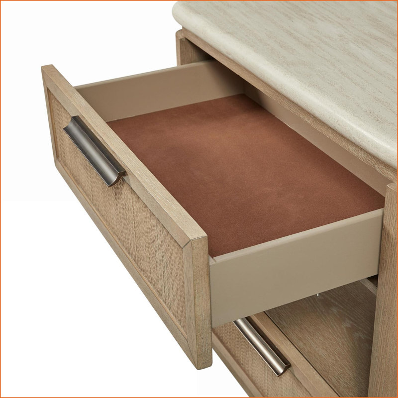 Table de chevet à deux tiroirs en corde avec port de chargement USB