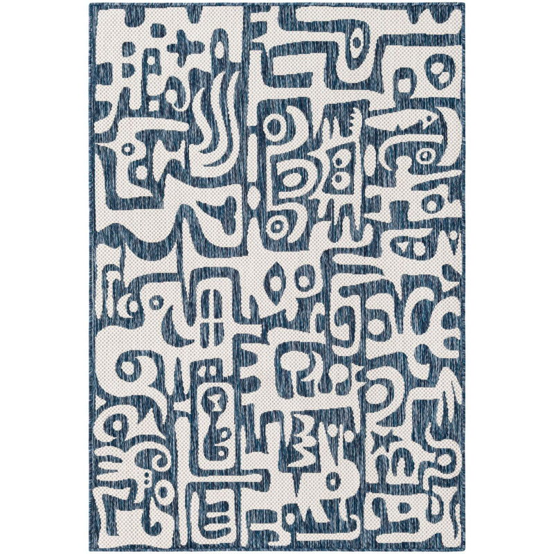 Tapis contemporain de couleur Nykeia de couleur bleue, Rectangle 4 pi 1 po x 6 pi 1 po