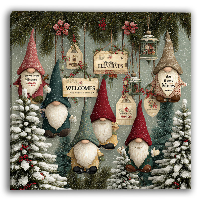 «Winter Gnome Welcome Village», art mural sur toile, H 30 po x l 30 po