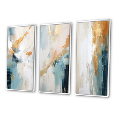 Blissful Solitude Abstract In Vintage Blue - Abstract Painting Art Set Of 3 Pieces