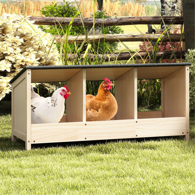 Poulailler d'intérieur et d'extérieur avec 3 zones de nidification Toit imperméable, assure un environnement propre et sécuritaire pour les poulets, fait de pin massif, L 33,9 po x l 11,8 po H 16,1 po, poids net 14,8 lb