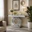 Console en miroir avec miroir de 43,3 pouces, table d'entrée en verre avec base en diamant écrasé Trèfle, table d'appoint avec canapé en argent Glam pour le vestibule du vestibule