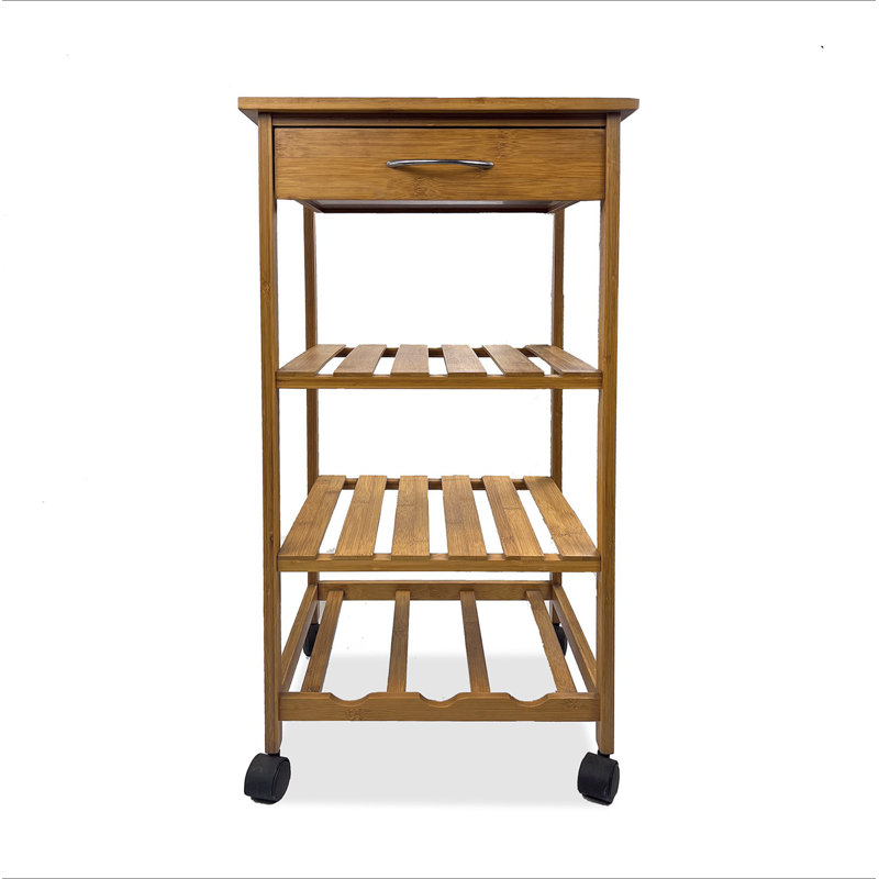 Chariot moderne moderne avec trois tablettes ouvertes et un tiroir de rangement