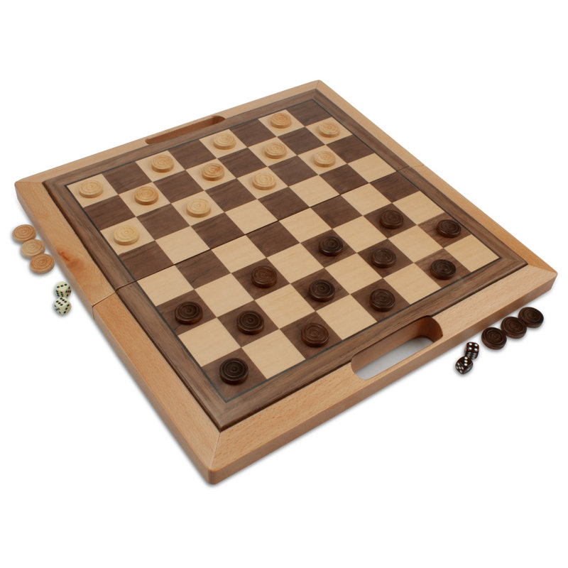 Ensemble de jeu de société d'échecs, de dames et de backgammon 3 en 1 GSE Deluxe pour enfants et adultes