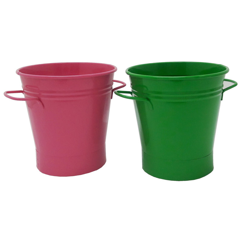 Seau en acier émaillé, Rose chaud - vert pomme