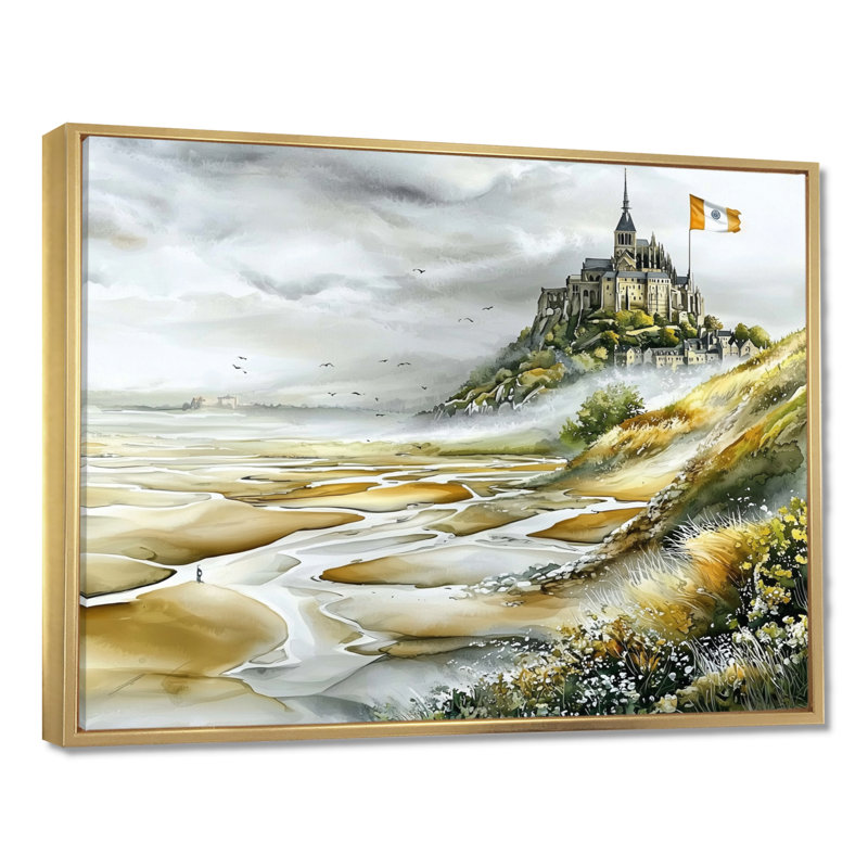 Abstrait, paysage du Mont Saint Michel - France, impressions encadrées, Cadre flottant, H 24 po x l 32 po, Doré
