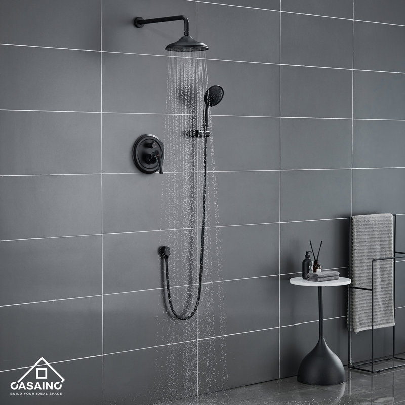 Matte Black Wall-Mounted Rain Shower System with Handheld