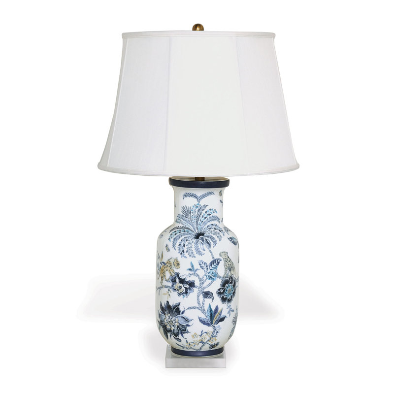Lampe de table en porcelaine 34 po Braganza, Blanc / bleu