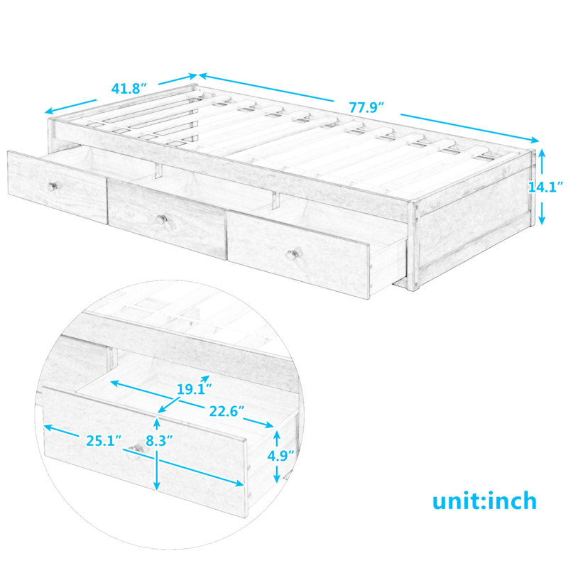 Eliana Solid Wood Platform Storage Bed, Oak