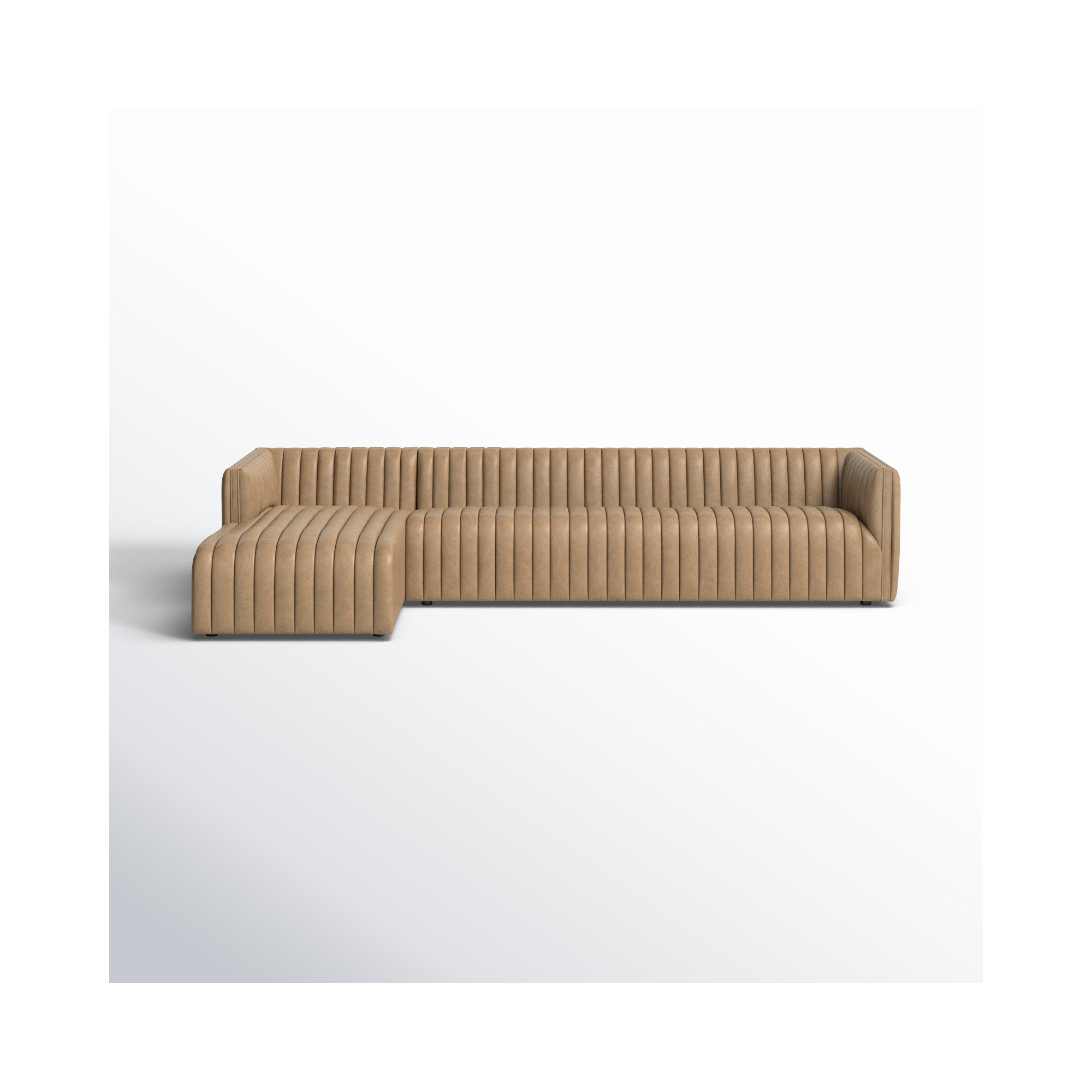 Brandt Upholstered Chaise L-Sectional, Palermo Drift Genuine Leather, Left Hand Facing, 26.5" H x 126" W x 64" D