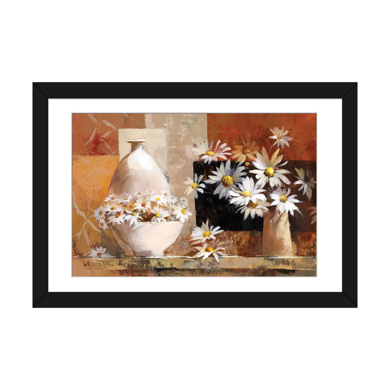 « rétro fleurs ii », impression sur toile, H 16 po x l 24 po x P 1 po, Papier d'art encadré noir, Blanc