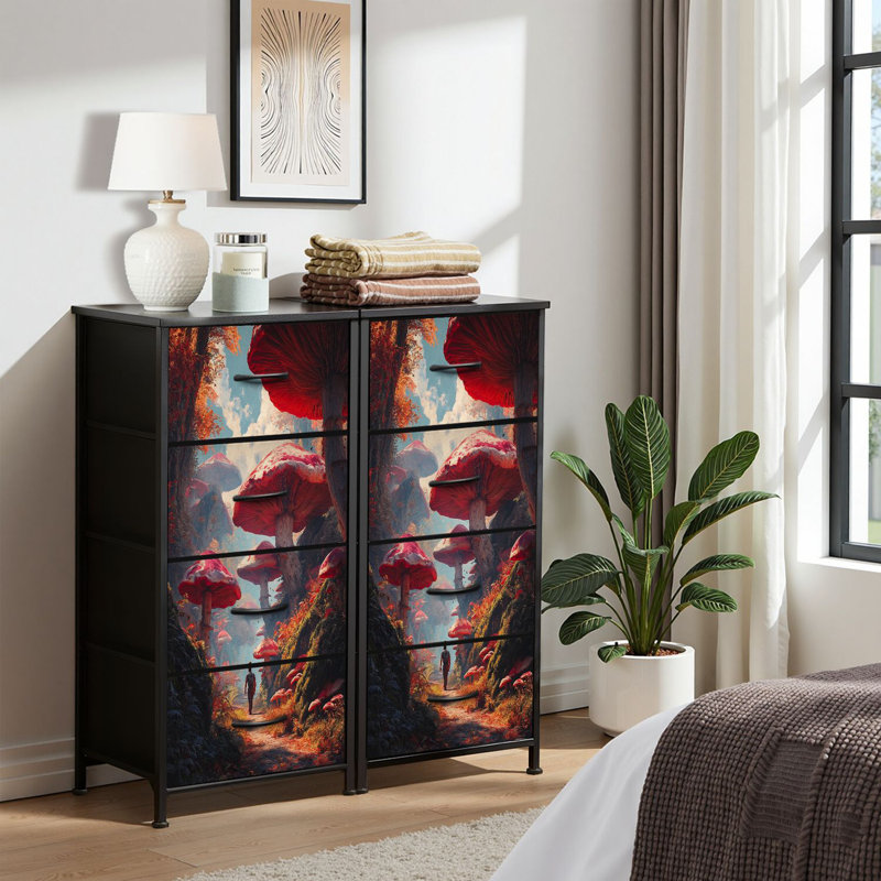 4 Drawer Dresser for Bedroom, Narrow Chest of Drawers, Wooden Top and Study Iron Frame 18"x37.5"-(WxH)