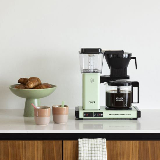 Moccamater KBG Select Filter Coffee Machine, 1.25L - Polished Silver, Pastel Green