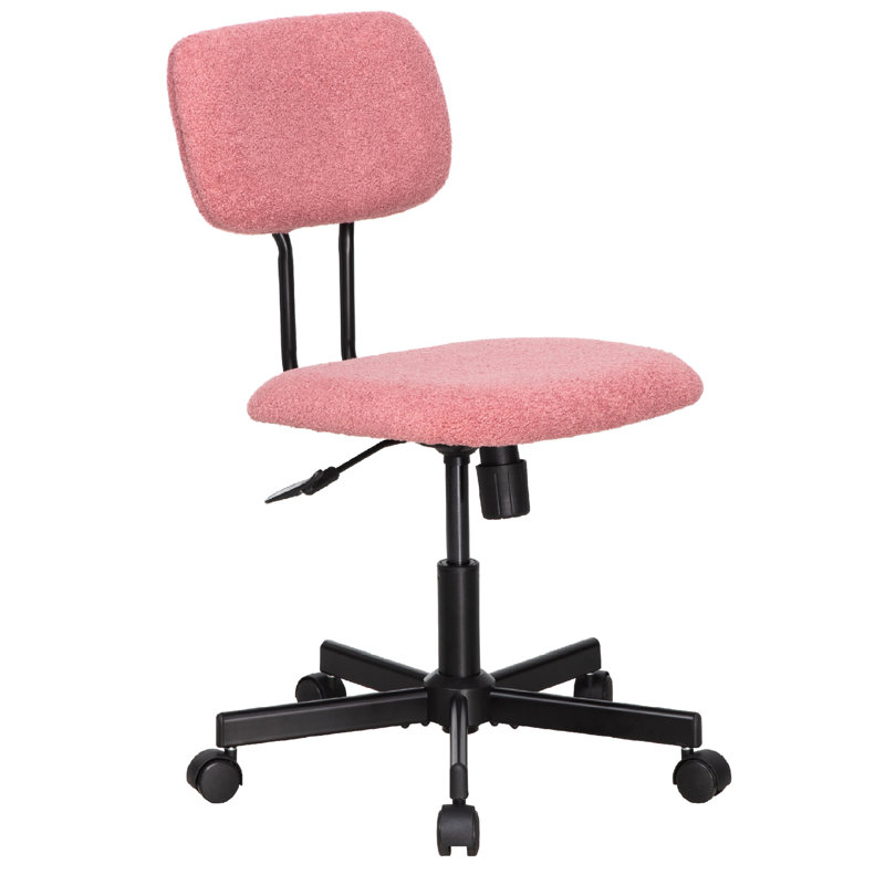 23'' Lamb Wool Armless Task Chair - Adjustable Swivel with Tufted Back, No, Pink