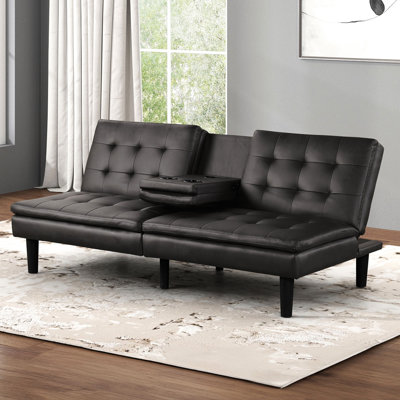 Gris, futon convertible, ambiance contemporaine, capitonnage biscuit, porte-gobelets, capacité de charge magnétisme, options