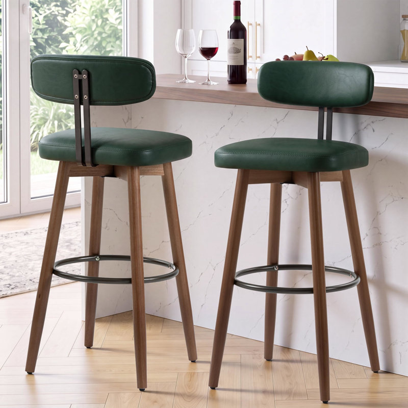 Ensemble de 2 tabourets de bar pivotants, hauteur de comptoir 30 po, similicuir, Green/PU Leather, 2