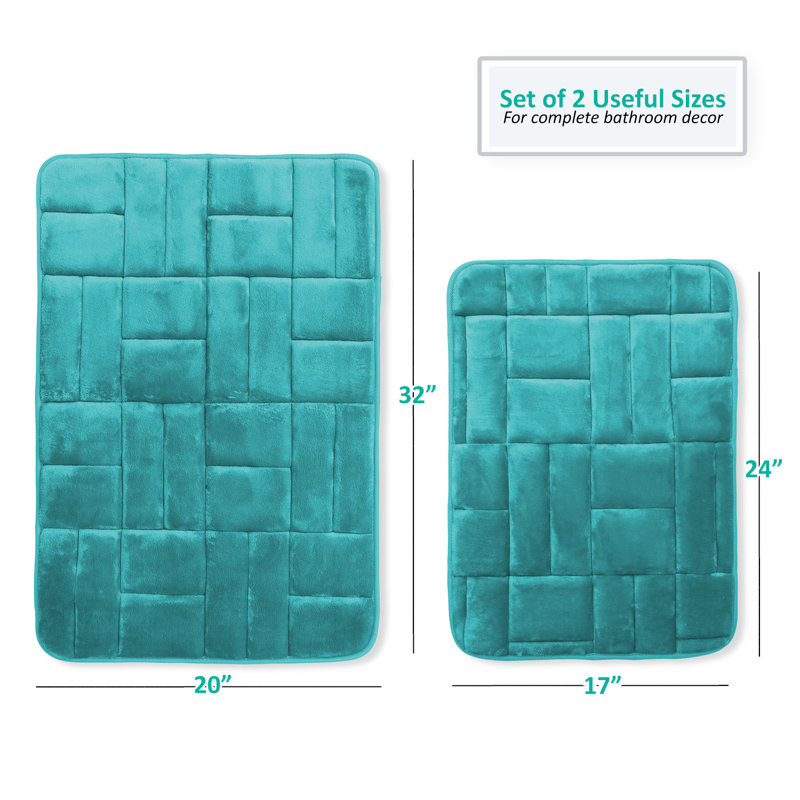 Ensemble de 2 tapis de bain en mousse viscoélastique absorbante ultra douce, Bleu sarcelle