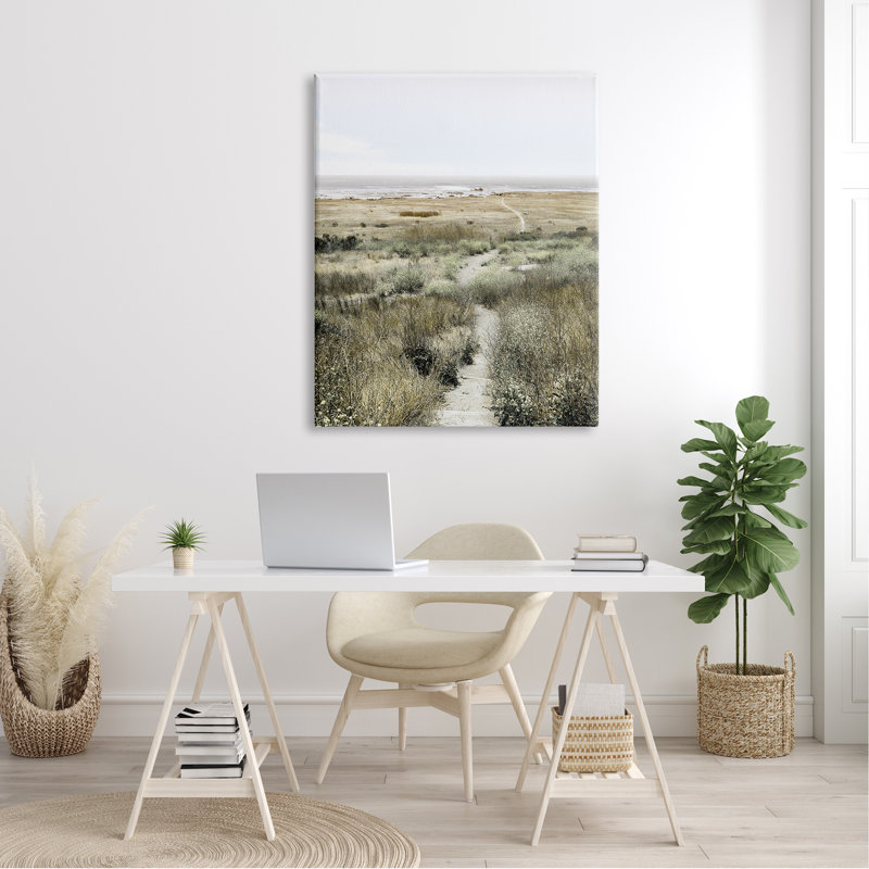 «Distant Shoreline Grassy Beach Path Cloudy Horizon», art mural surdimensionné surdimensionné par Danita Delimont