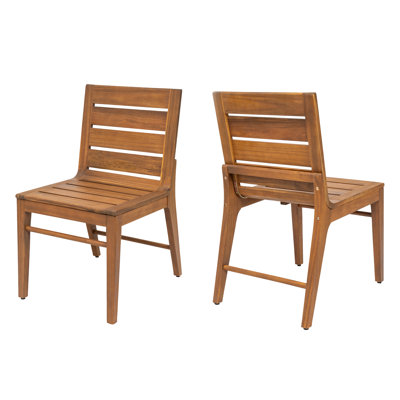 Set of 2 Outdoor Acacia Wood Dining Chairs, Teak Finish Weather Resistant Patio Side Chairs with Ergonomic Curved Back for Garden Backyard Patio