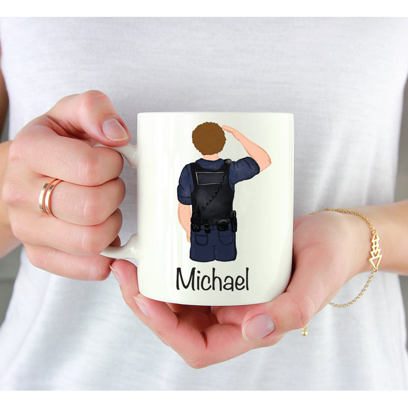 Tasse à café personnalisée, Blanc / brun, homme, agent de police 16, Oui